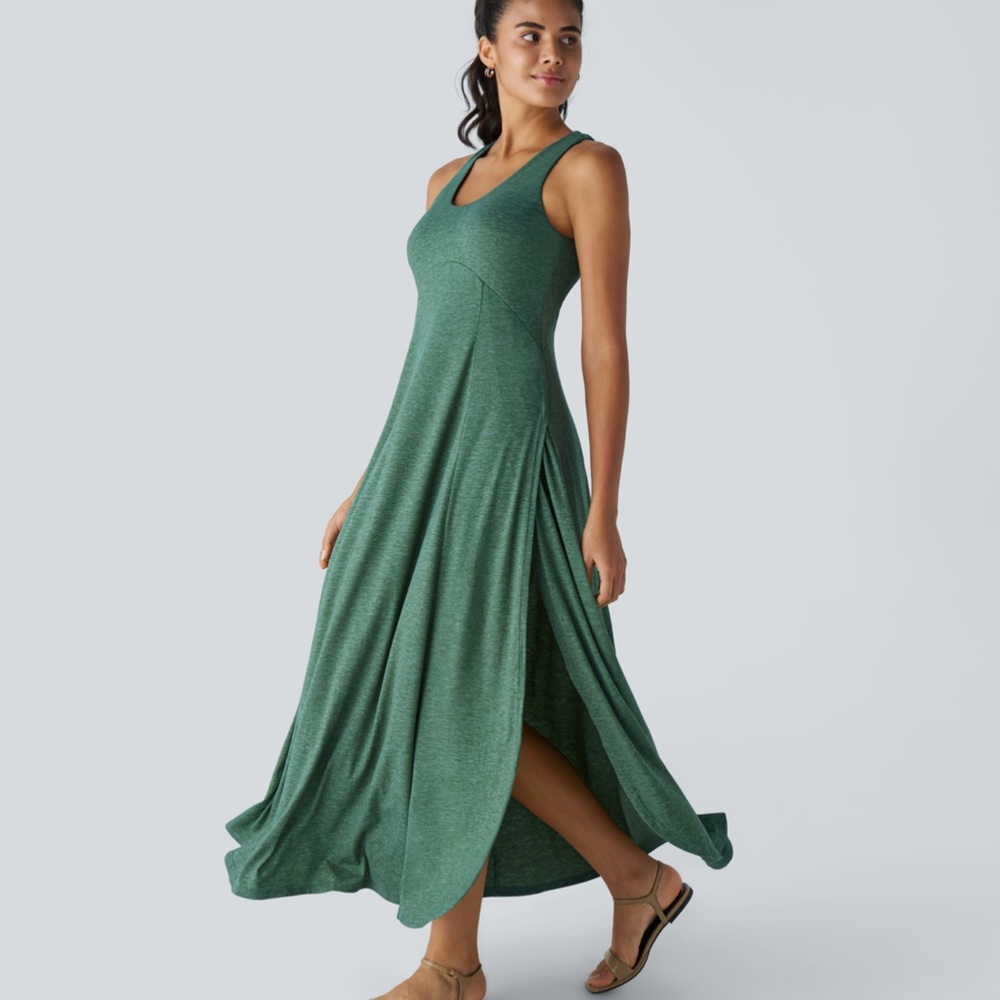 Halara U Neck Split Flowy Maxi Tank Dress